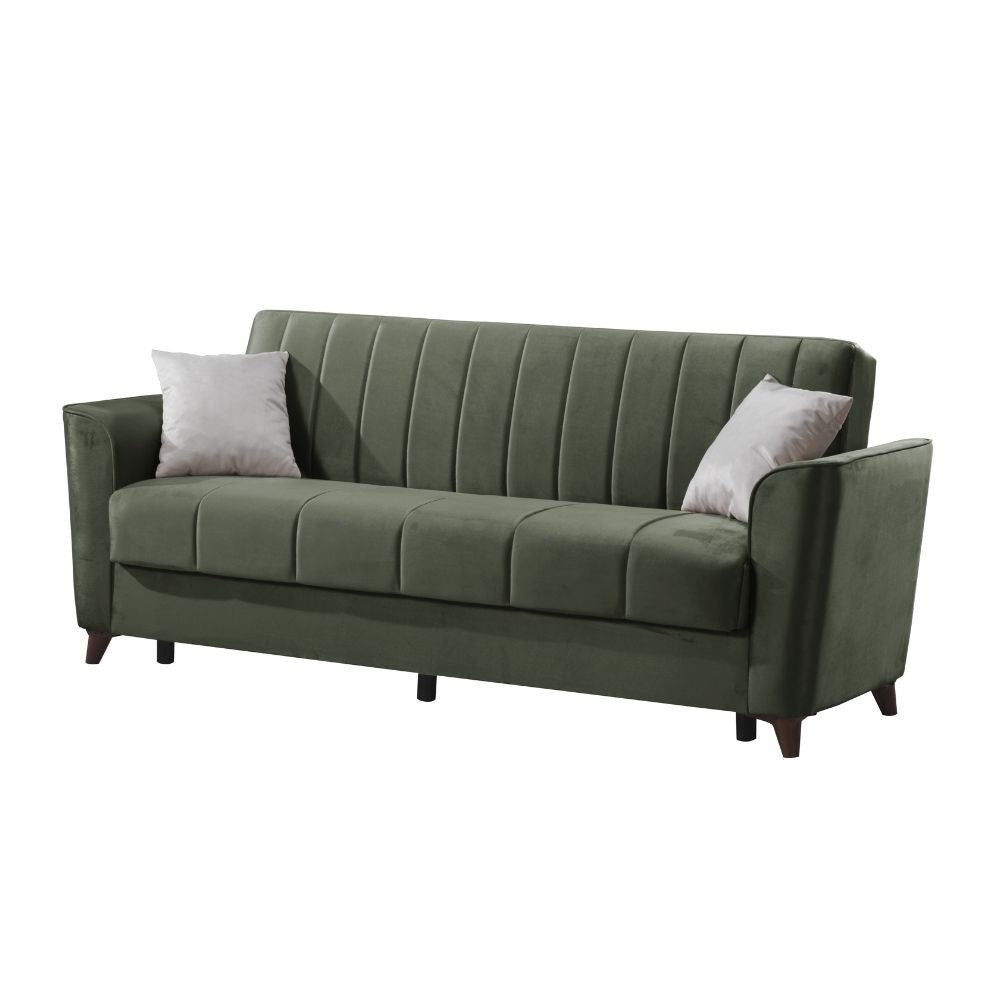 Divano letto Duca con contenitore in velluto colore verde