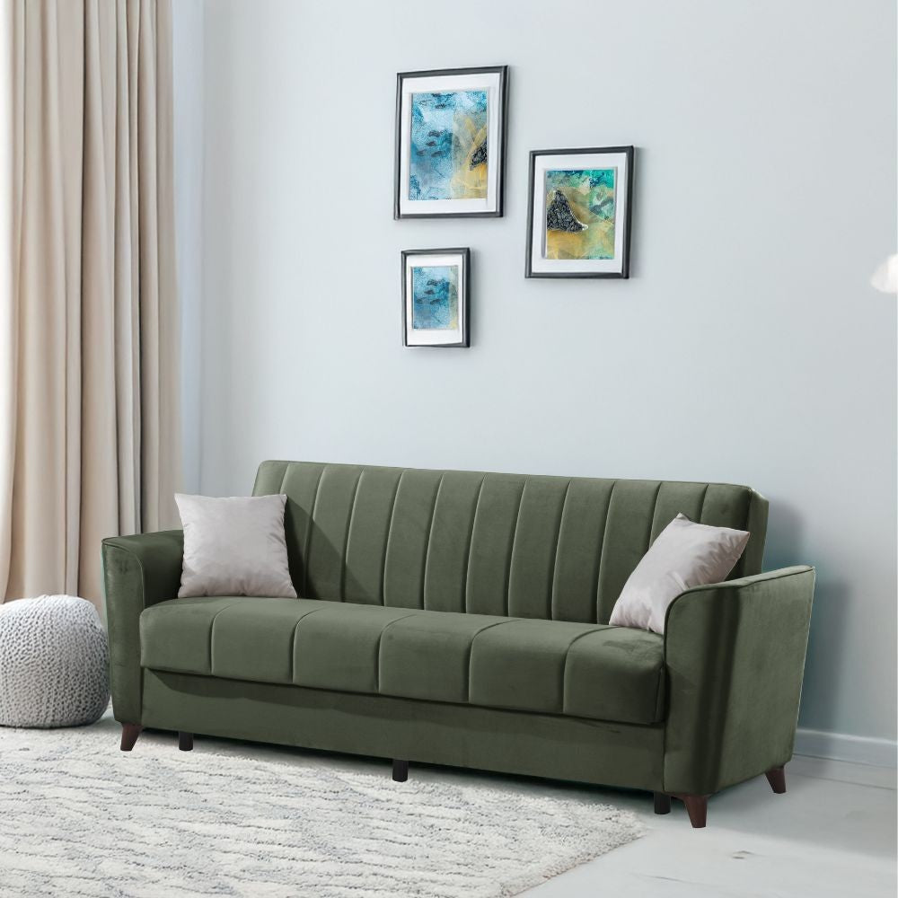 Divano letto Duca con contenitore in velluto colore verde