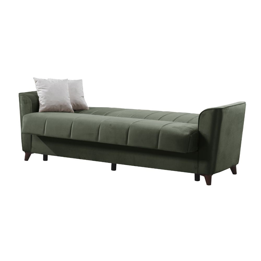 Divano letto Duca con contenitore in velluto colore verde