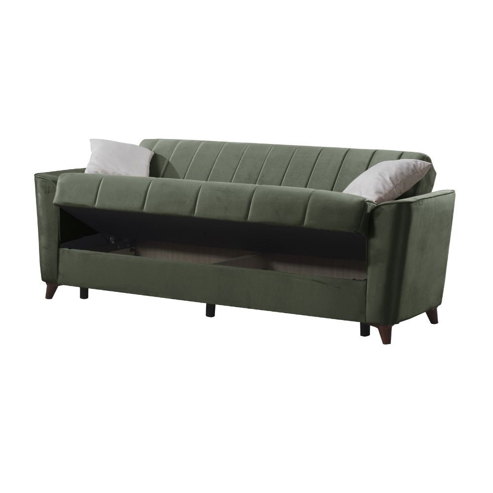 Divano letto Duca con contenitore in velluto colore verde