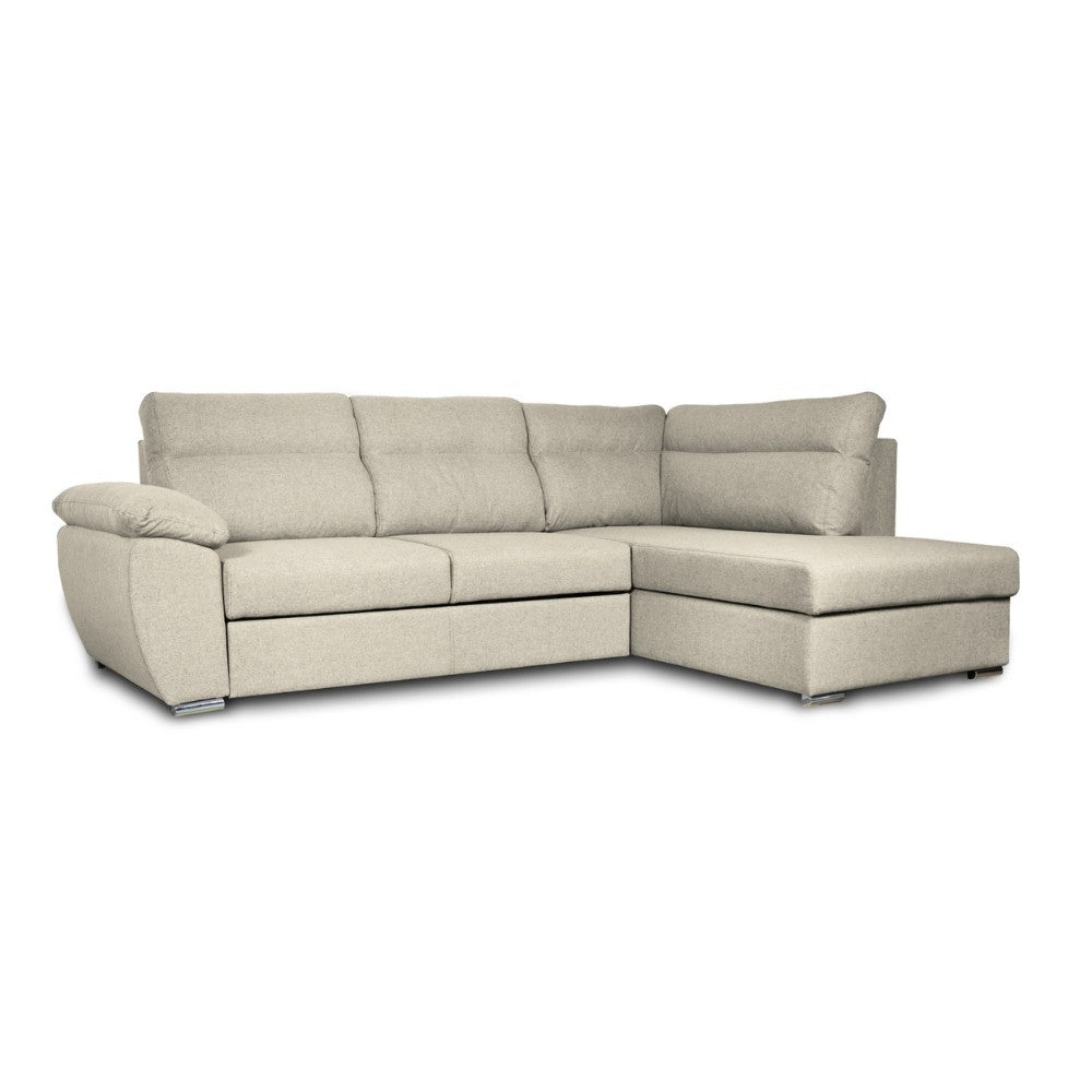 Divano letto Kendall III con penisola contenitore destro in tessuto Barrel 04 beige