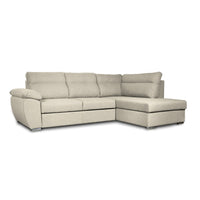 Divano letto Kendall III con penisola contenitore destro in tessuto Barrel 04 beige