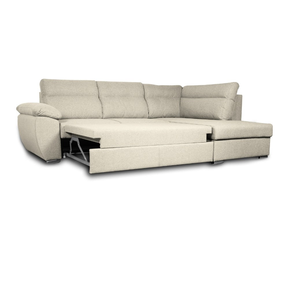 Divano letto Kendall III con penisola contenitore destro in tessuto Barrel 04 beige