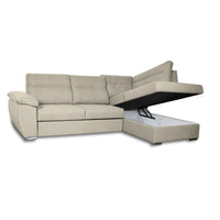 Divano letto Kendall III con penisola contenitore destro in tessuto Barrel 04 beige