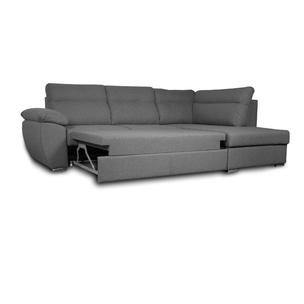 Divano letto Kendall III con penisola contenitore destro in tessuto Barrel 90 grigio