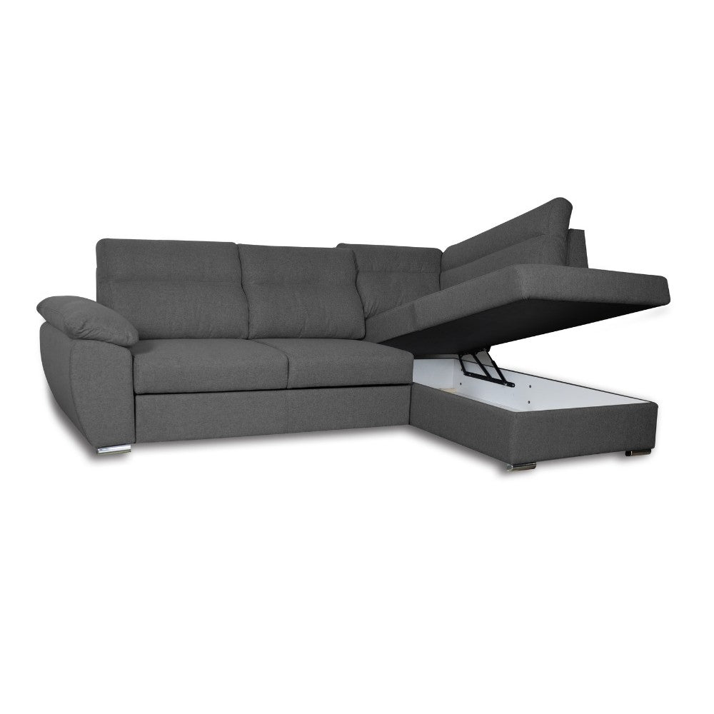 Divano letto Kendall III con penisola contenitore destro in tessuto Barrel 90 grigio