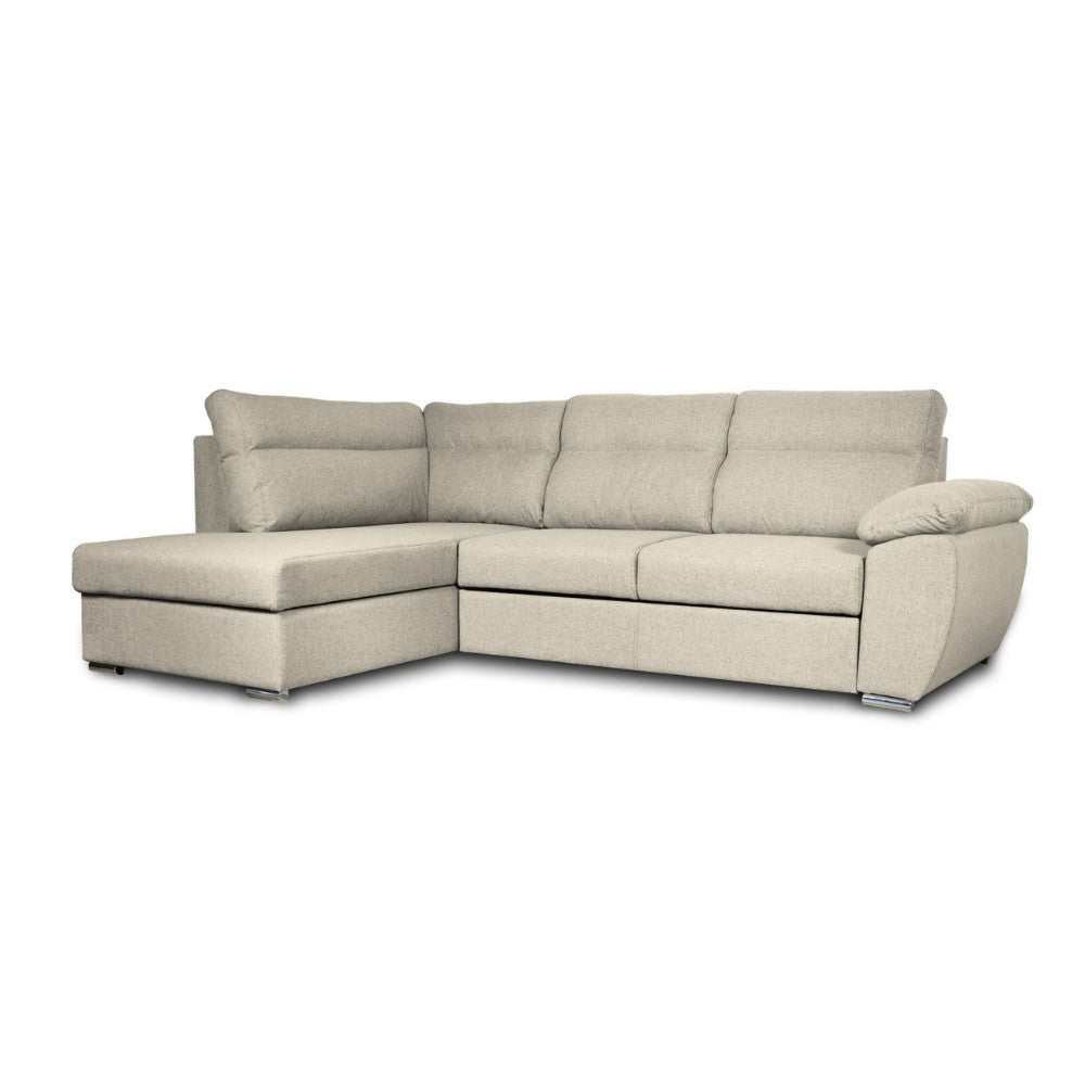 Divano letto Kendall III con penisola contenitore sinistro in tessuto Barrel 04 beige