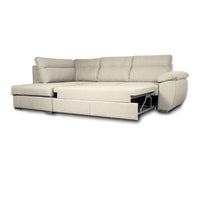 Divano letto Kendall III con penisola contenitore sinistro in tessuto Barrel 04 beige