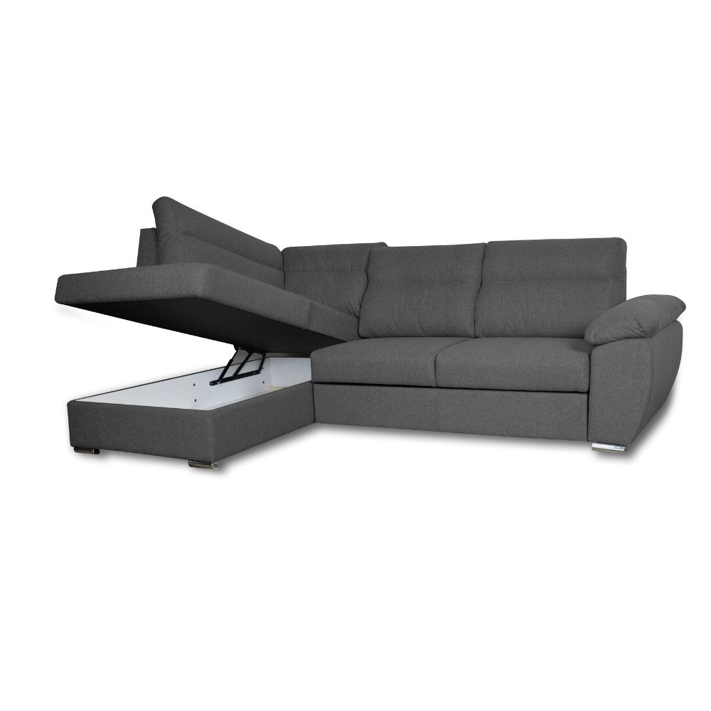 Divano letto Kendall III con penisola contenitore sinistro in tessuto Barrel 90 grigio