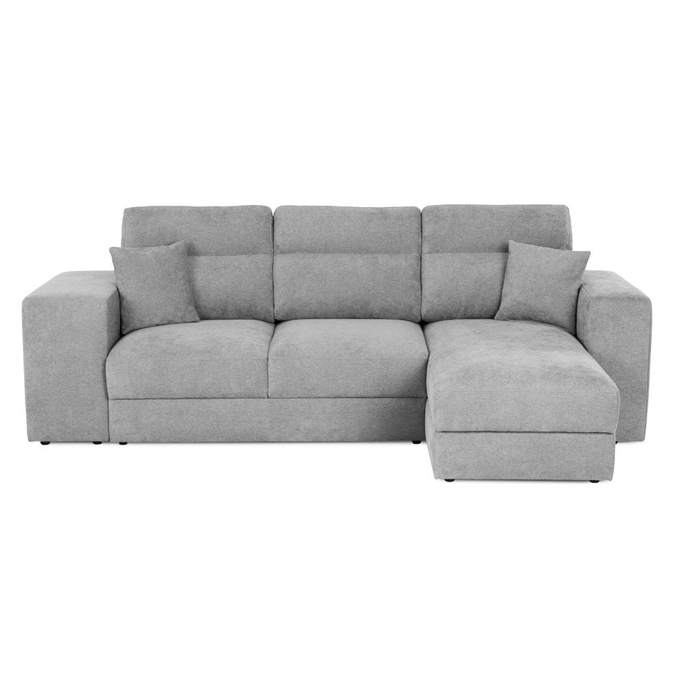 Divano letto Lilo con penisola e 2 pouf reversibile in tessuto Vardo G1310 grigio chiaro
