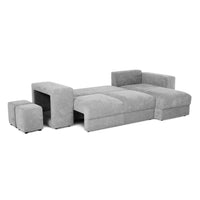 Divano letto Lilo con penisola e 2 pouf reversibile in tessuto Vardo G1310 grigio chiaro