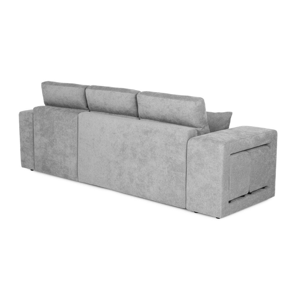 Divano letto Lilo con penisola e 2 pouf reversibile in tessuto Vardo G1310 grigio chiaro