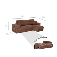 Divano letto Lilo con penisola e 2 pouf reversibile in tessuto Vardo G1310 grigio chiaro