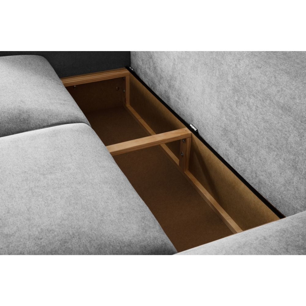 Divano letto Lilo con penisola e 2 pouf reversibile in tessuto Vardo G1310 grigio chiaro