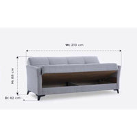 Divano Loren 3 posti con letto contenitore in tessuto colore Mina 14 grigio
