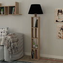Lampada da terra Giorno con libreria rovere e parlume nero