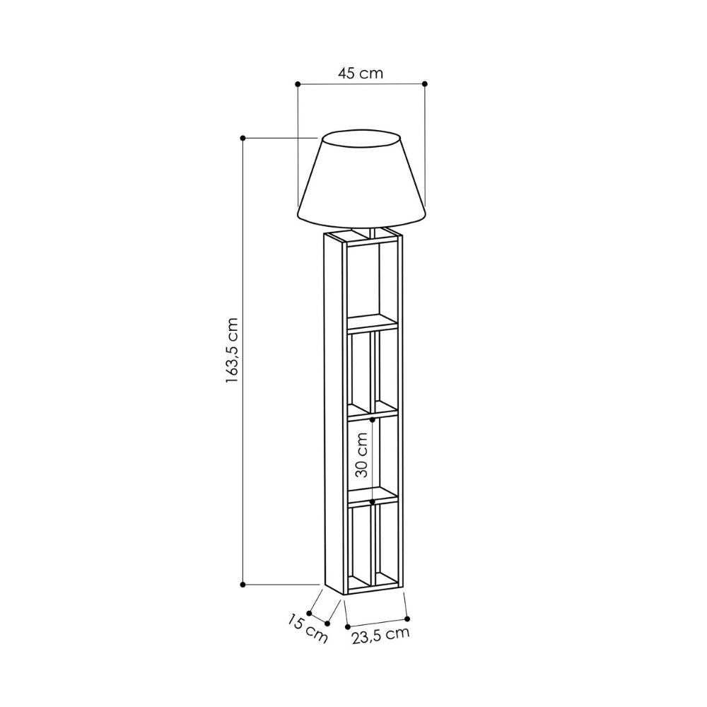 Lampada da terra Giorno in legno con libreria dark coffee e paralume beige