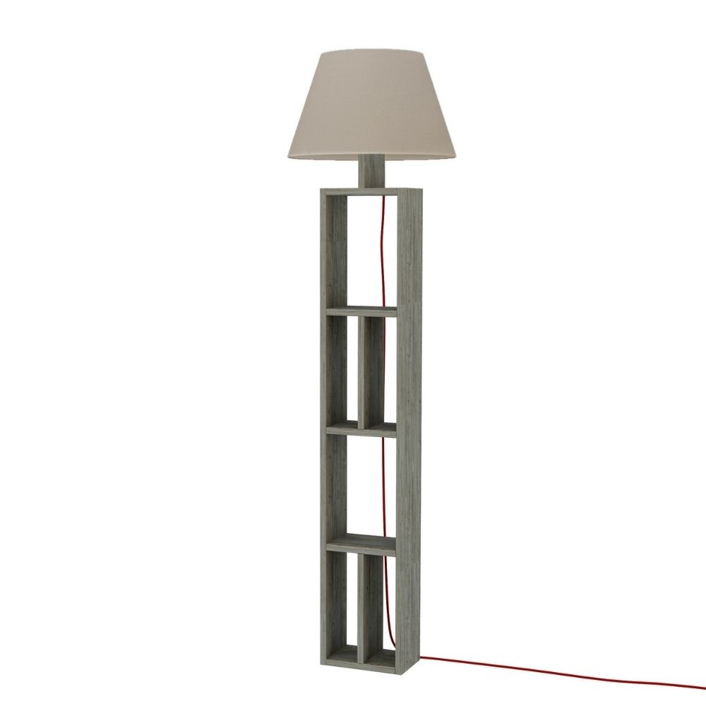 Lampada da terra Giorno in legno con libreria dark coffee e paralume beige