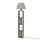 Lampada da terra Giorno in legno con libreria dark coffee e paralume beige