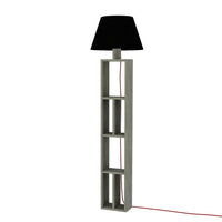 Lampada da terra Giorno in legno con libreria e paralume nero