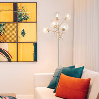 Lampada da terra Gondia ASZ1390 in metallo colore oro con 5 paralumi in vetro