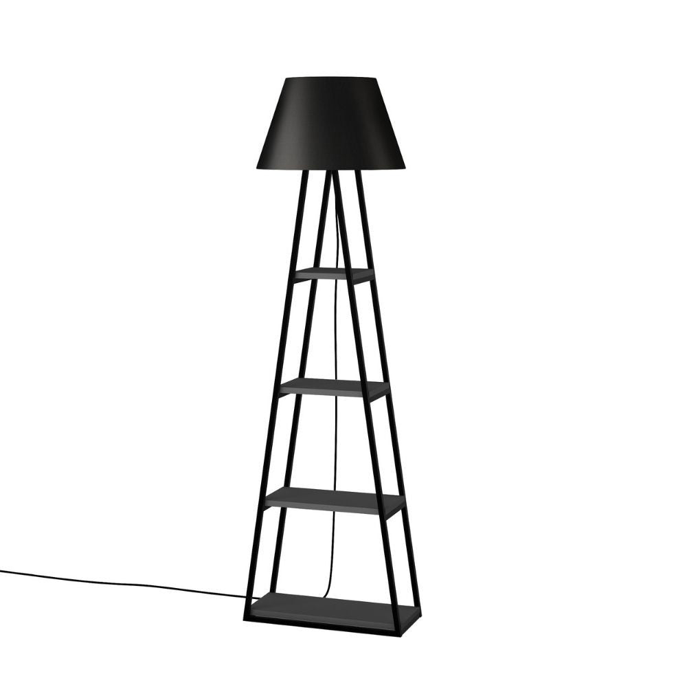 Lampada da terra Pal struttura e paralume nero con mensole antracite 50x165