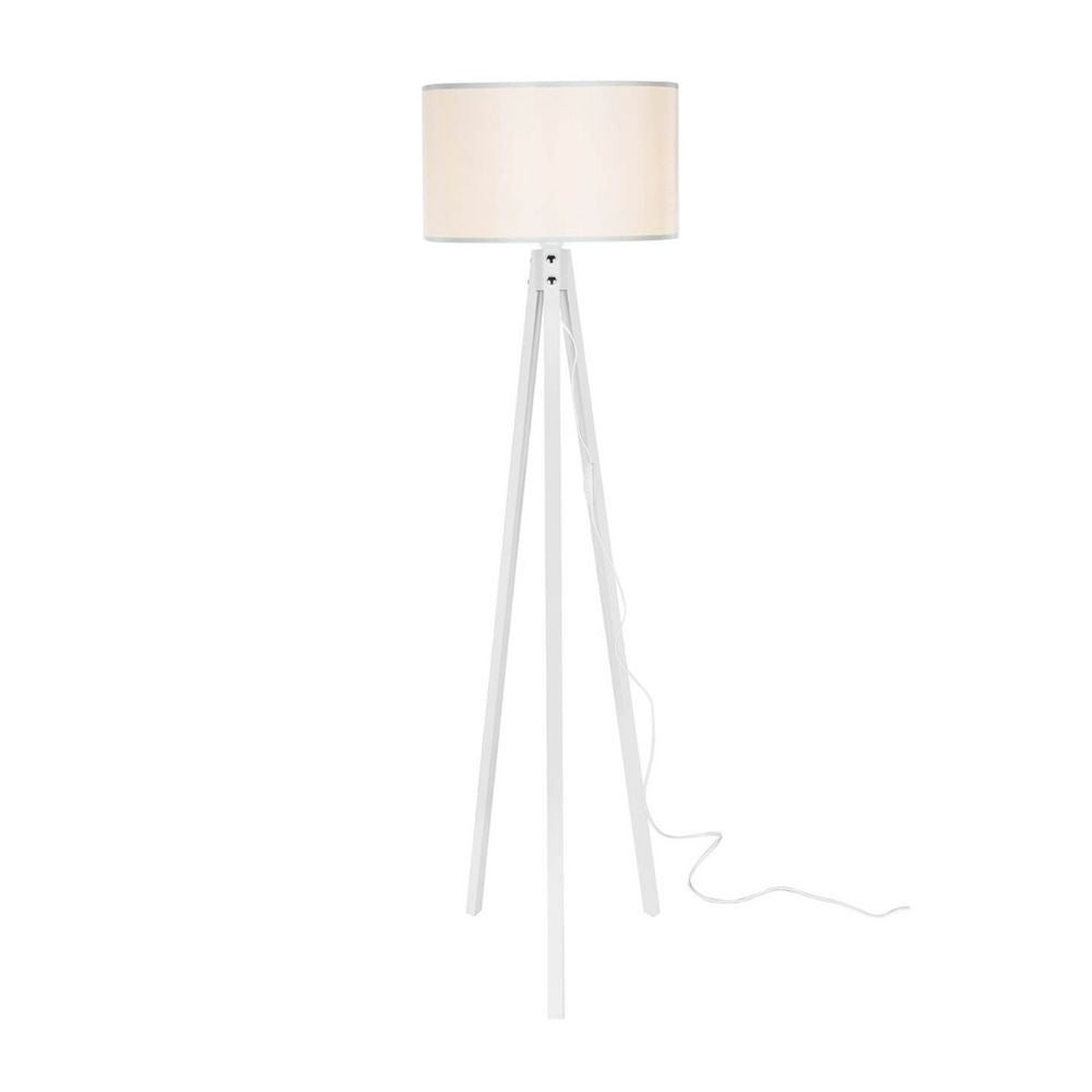 Lampada da terra Rodi ASZ1233 treppiede legno e paralume tessuto bianco
