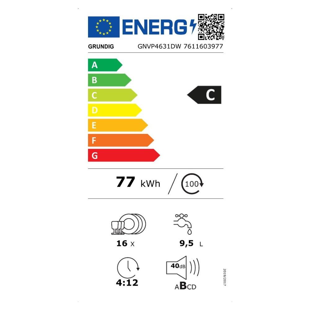 Lavastoviglie incasso Grundig GNVP4631DW scomparsa totale 16 coperti 9 programmi classe C
