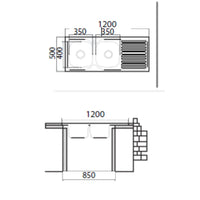 Lavello appoggio 50 series 120x50 cm 2 vasche SA127 destro