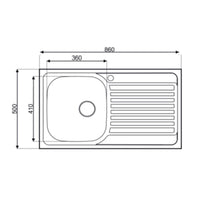 Lavello incasso cucina MP861VDX acciaio 86x50 cm una vasca e gocciolatoio destro