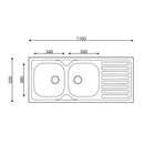 Lavello 116x50 SA138 2 vasche e gocciolatoio destro
