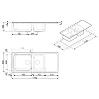 Lavello Smeg LG116D2 inox 2 vasche con gocciolatoio destro 116x50 cm
