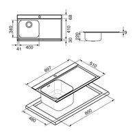 Lavello Smeg LI91ND 90x50 cm 1 vasca con gocciolatoio a destra con vetri neri