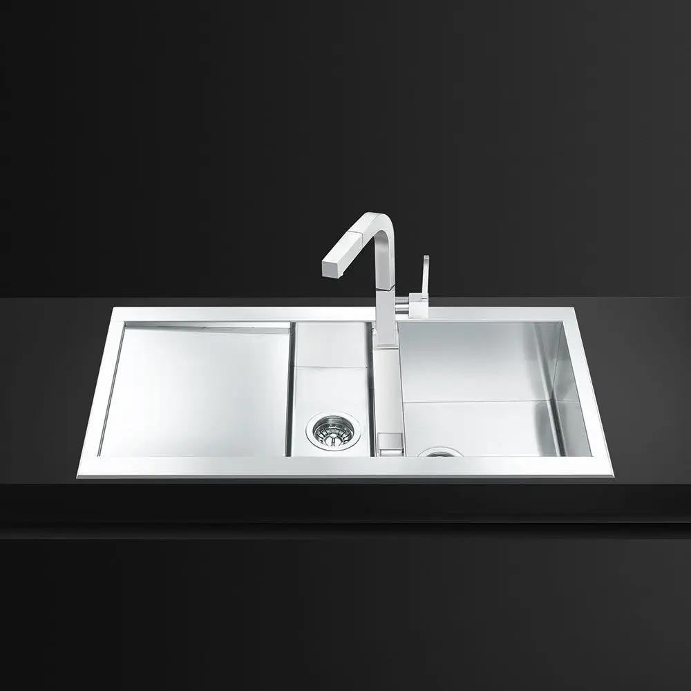 Lavello Smeg LQR1002 100x50 cm 1 + 1/2 vasca con gocciolatoio reversibile inox