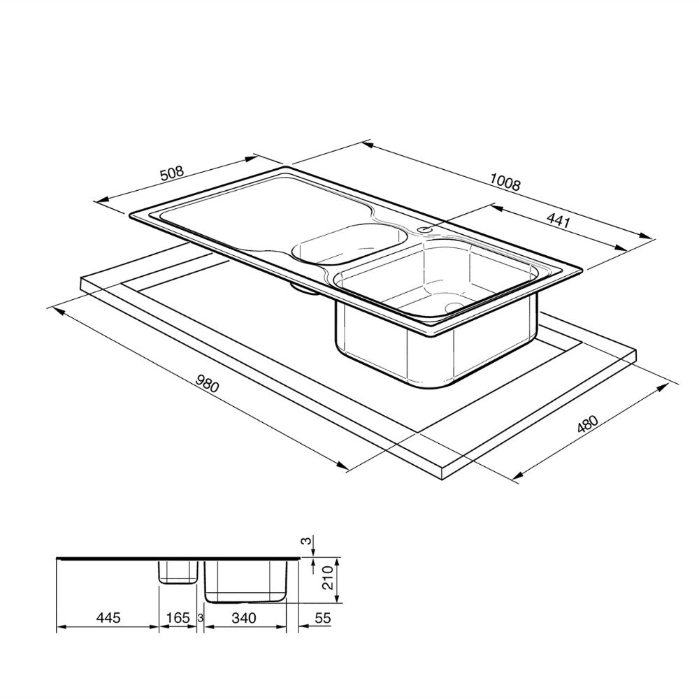 Lavello Smeg LV100S3 1 vasca + 1/2 con gocciolatoio sinistro 100x50 cm inox