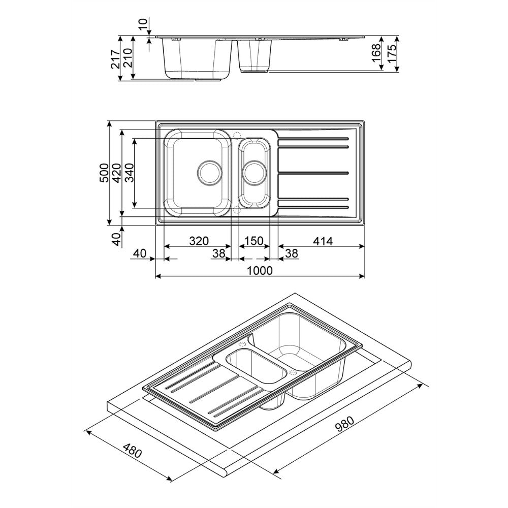 Lavello Smeg LZ102AL 1 + 1/2 vasca con gocciolatoio reversibile 100x50 cm. alluminio
