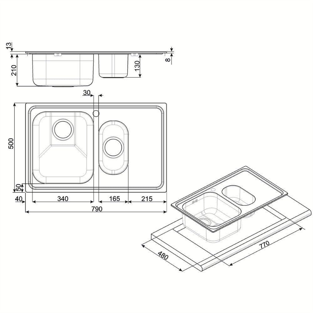 Lavello Smeg SP7915SN 79x50 cm 1+1/2 vasca con gocciolatoio sinistro acciaio inox nero