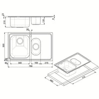 Lavello Smeg SP7915SN 79x50 cm 1+1/2 vasca con gocciolatoio sinistro acciaio inox nero