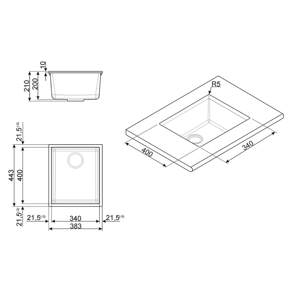 Lavello Smeg VZUM40TT 40x34 cm sottotop 1 vasca titanio