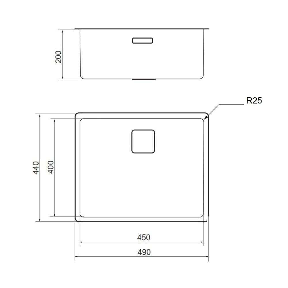 Lavello sottotop Vasca45 foro quadro inox