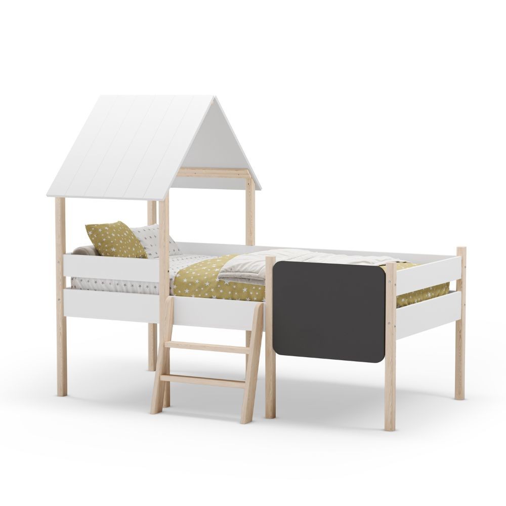 Letto a castello singolo Mint in legno massiccio con lavagnetta colore bianco