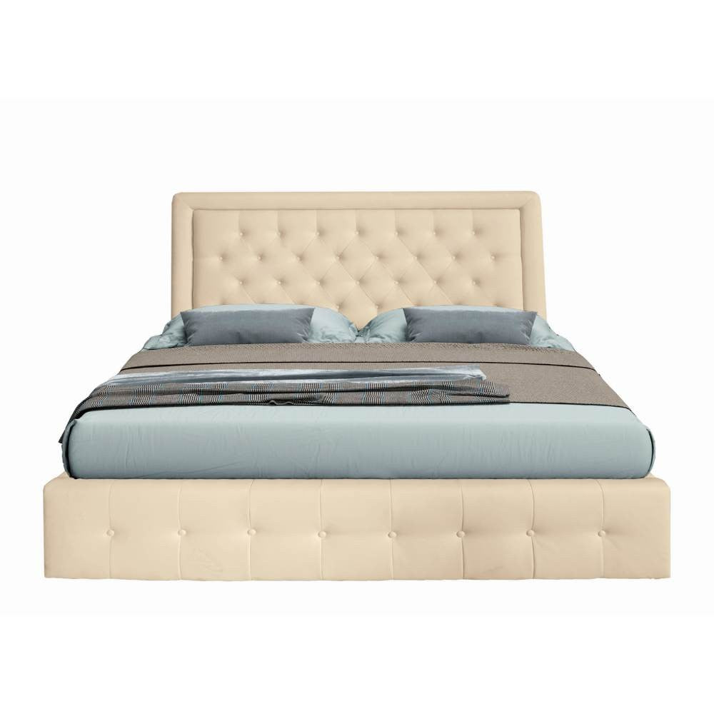 Letto matrimoniale contenitore Buttonsquare champagne testiera trapuntata con cornice