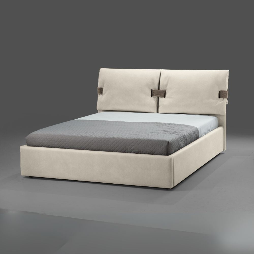 Letto matrimoniale contenitore Grenoble in tessuto Barrel 04 beige con particolari Barrel 21 tortora