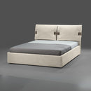 Letto matrimoniale contenitore Grenoble in tessuto Barrel 04 beige con particolari Barrel 21 tortora