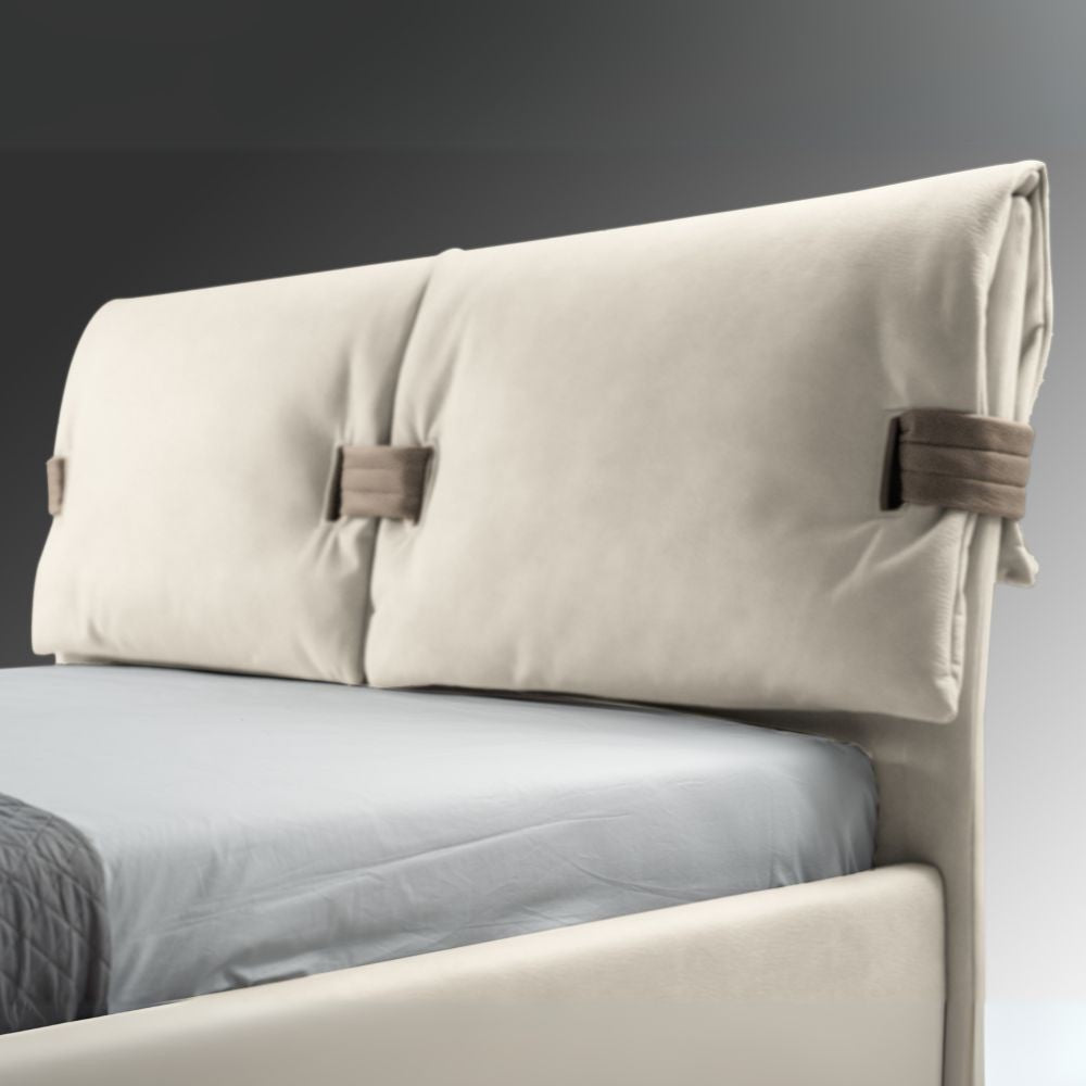 Letto matrimoniale contenitore Grenoble in tessuto Barrel 04 beige con particolari Barrel 21 tortora