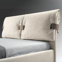 Letto matrimoniale contenitore Grenoble in tessuto Barrel 04 beige con particolari Barrel 21 tortora