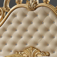 Letto matrimoniale imbottito Aleksandra in stile barocco con contenitore in ecopelle in crema inserti in oro e pietre cristallo