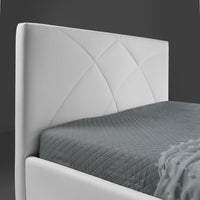 Letto matrimoniale imbottito Fiore con contenitore in ecopelle bianco
