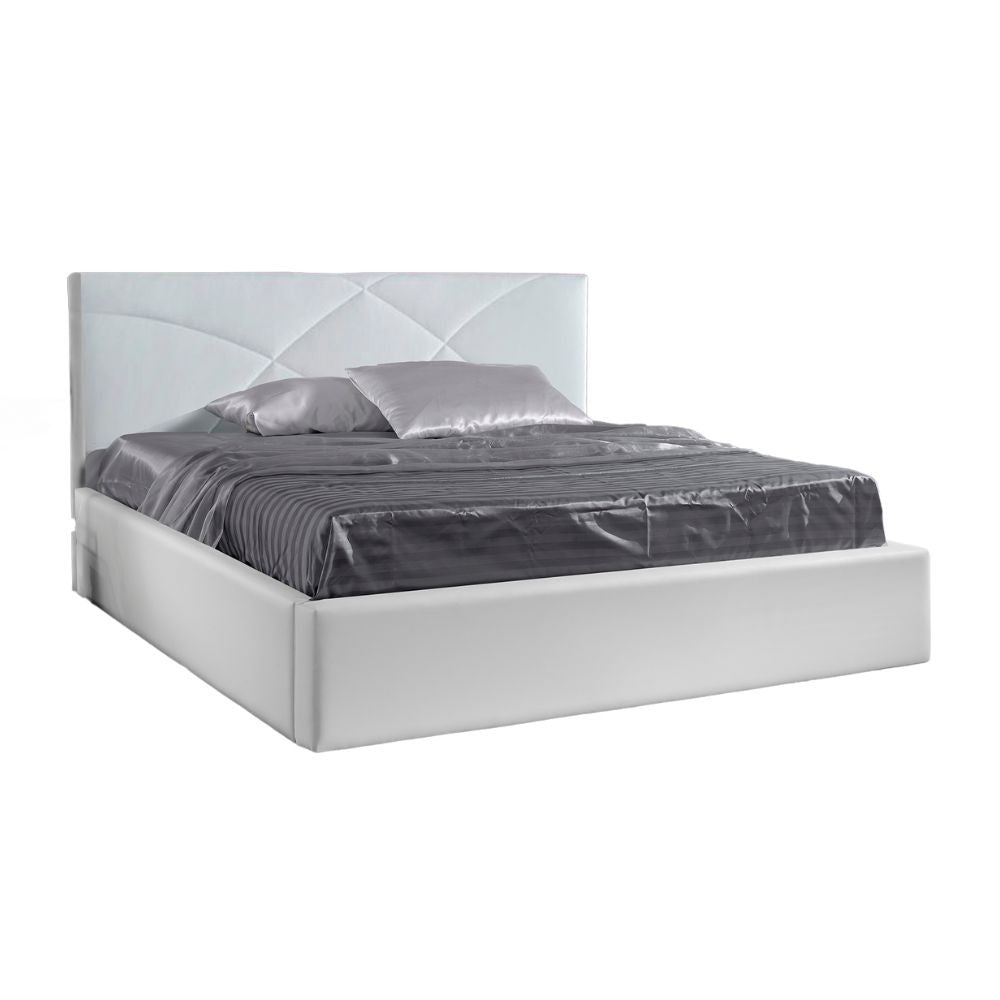 Letto matrimoniale imbottito Fiore con contenitore in ecopelle bianco