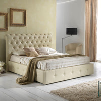 Letto matrimoniale imbottito Peninsula con contenitore in ecopelle crema